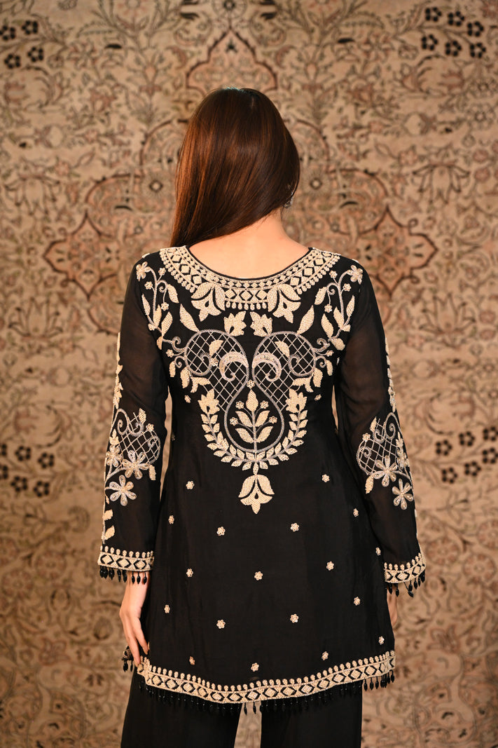 Midnight Elegance Embroidered Suit Set With Dupatta