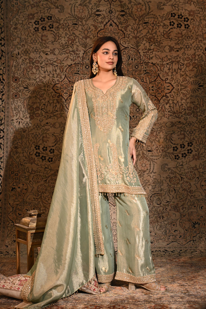 Celeste Mint Embroidered Short Suit Set