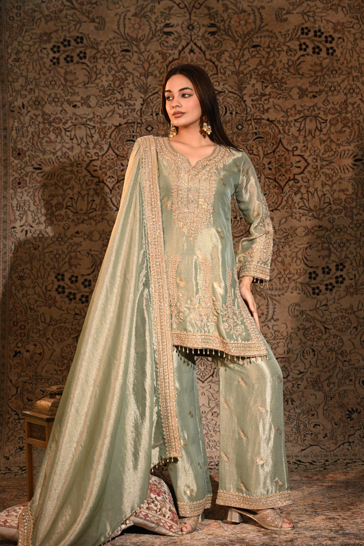 Celeste Mint Embroidered Short Suit Set