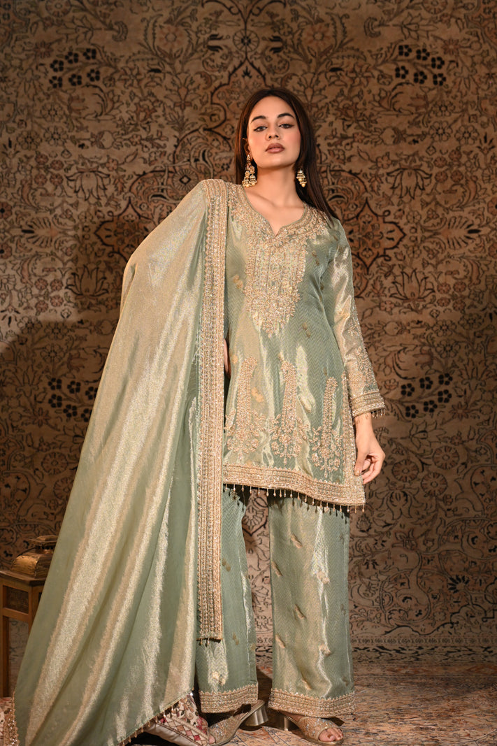 Celeste Mint Embroidered Short Suit Set