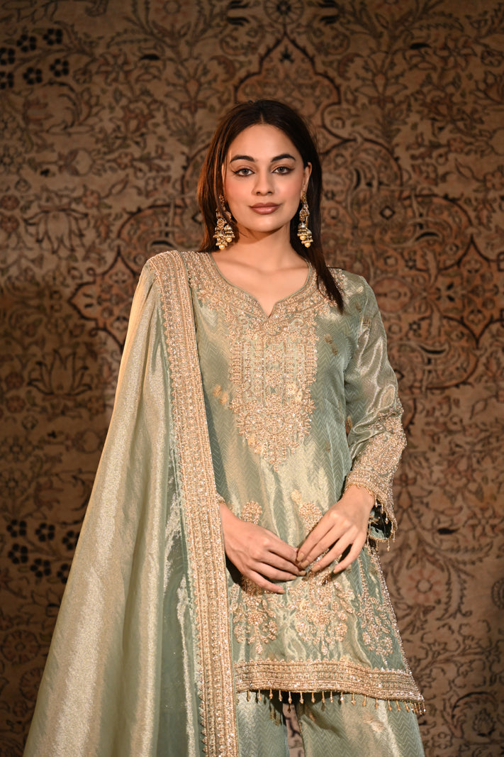 Celeste Mint Embroidered Short Suit Set