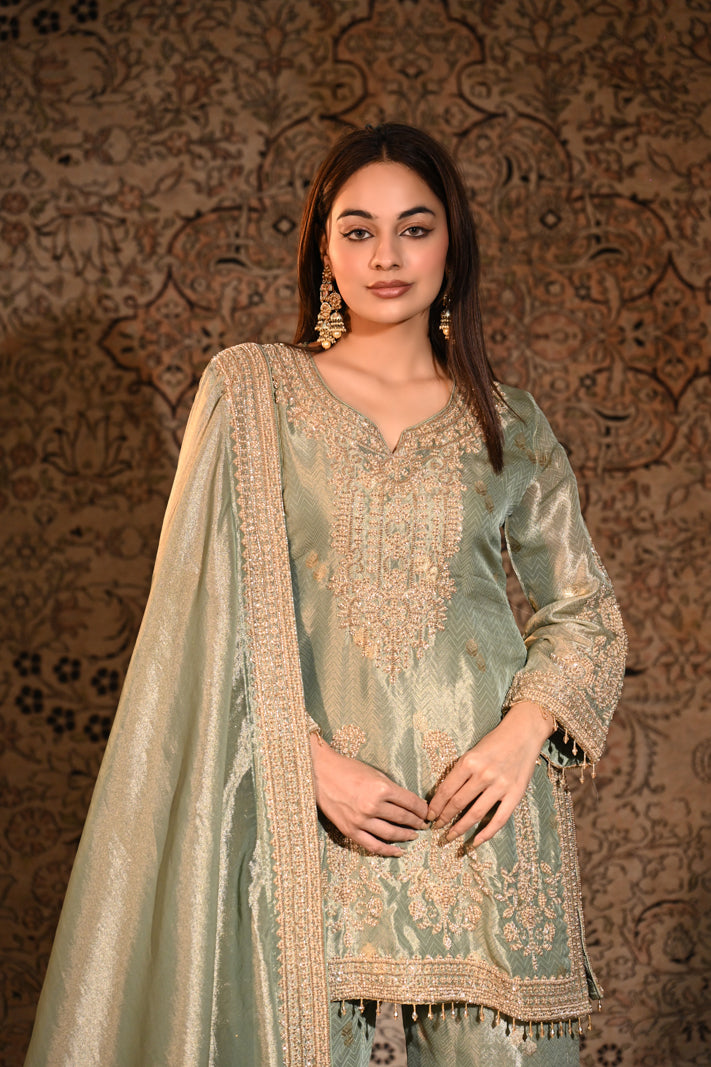 Celeste Mint Embroidered Short Suit Set