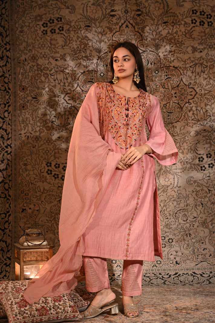 Gulnaar Blush Embroidered Suit Set