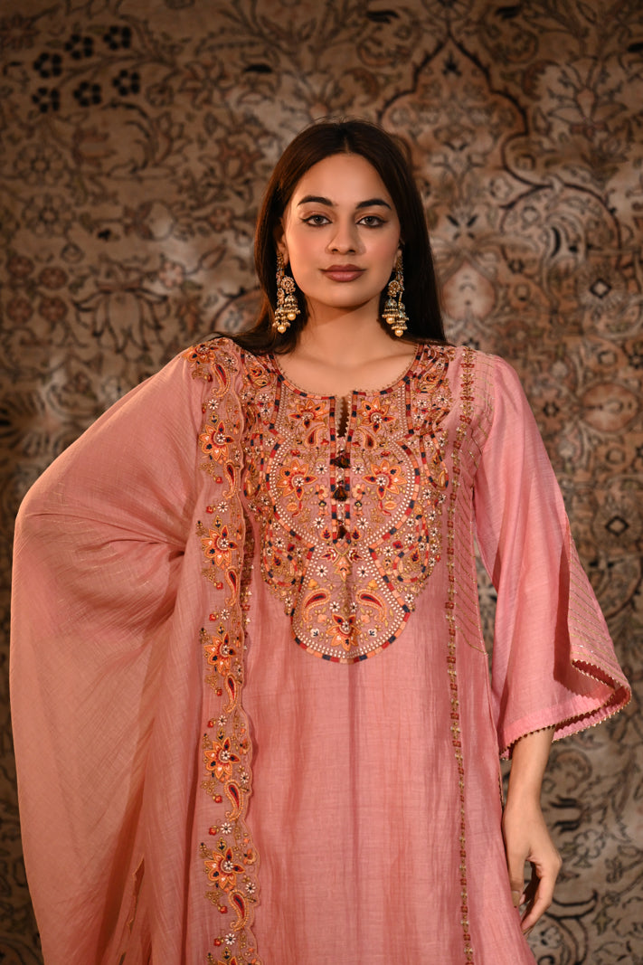 Gulnaar Blush Embroidered Suit Set