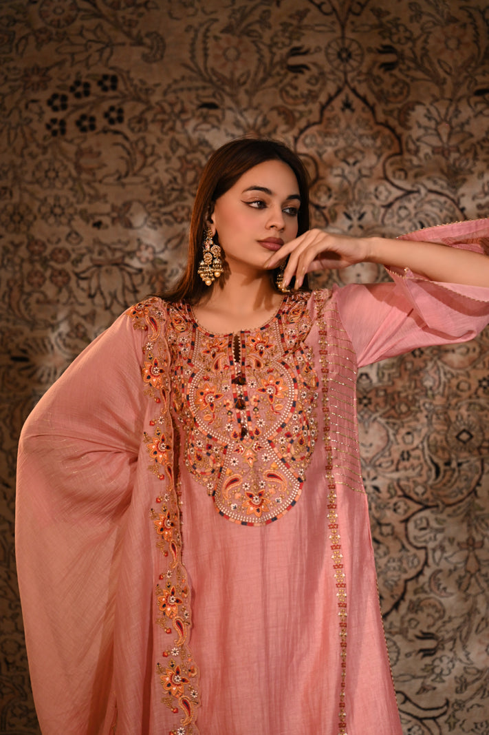 Gulnaar Blush Embroidered Suit Set