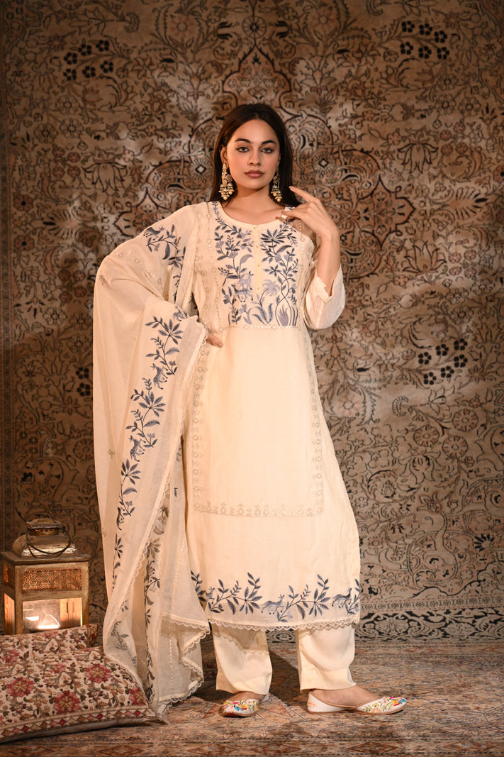 Ivory Bloom Embroidered Suit Set