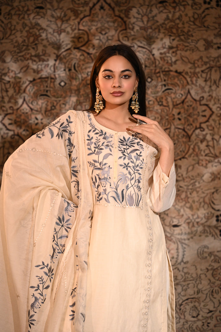 Ivory Bloom Embroidered Suit Set