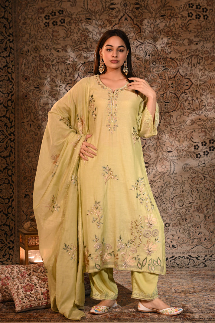 Pistachio Garden Embroidered Suit Set