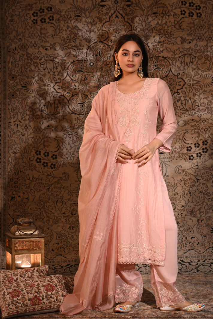 Blush Petal Embroidered Suit Set