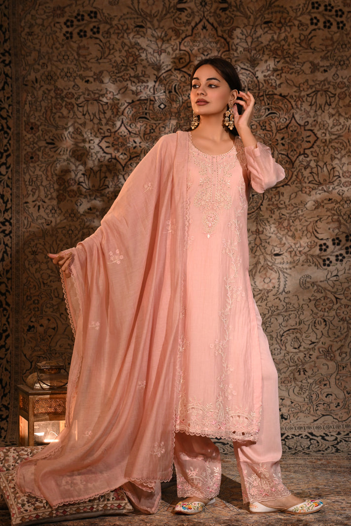 Blush Petal Embroidered Suit Set