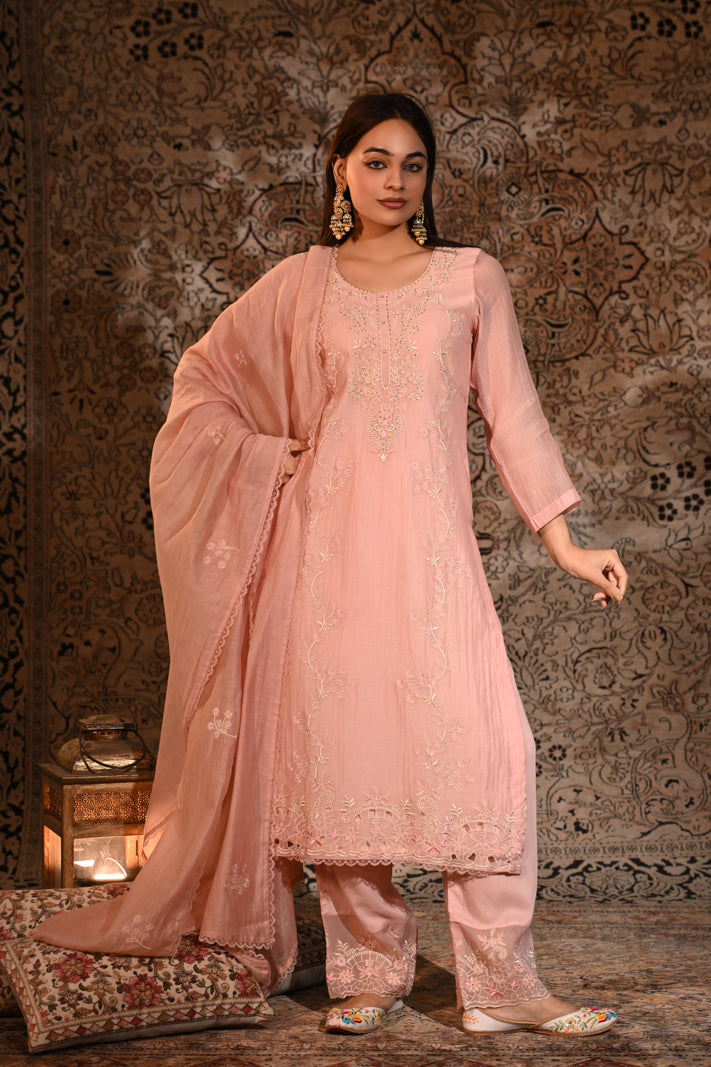 Blush Petal Embroidered Suit Set