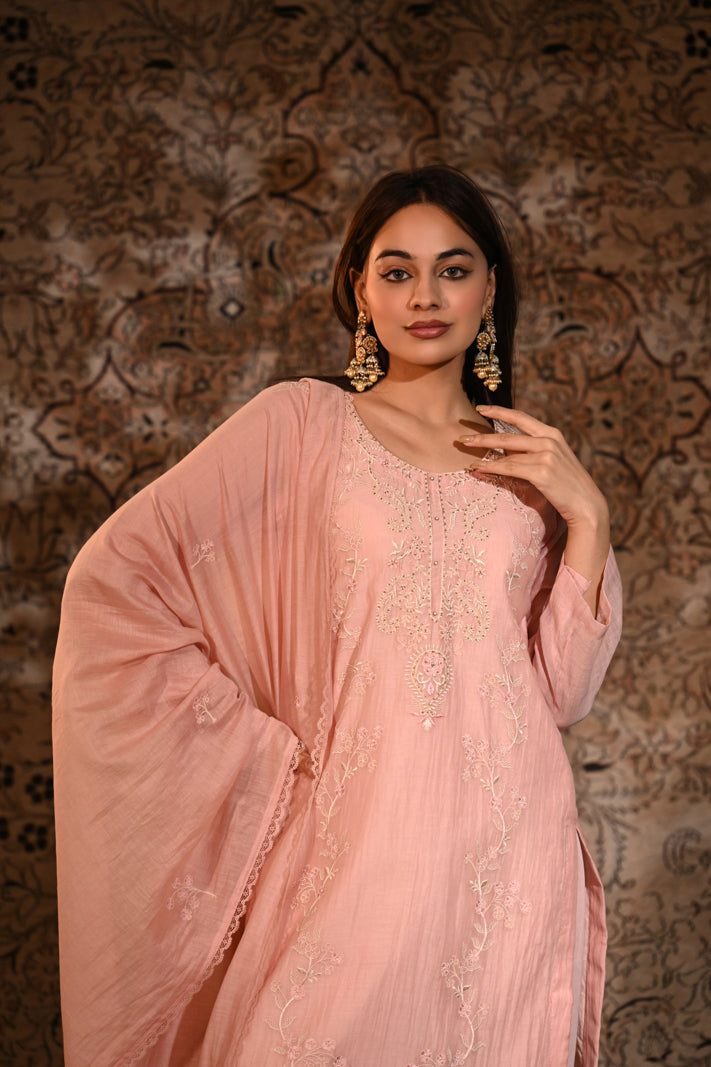 Blush Petal Embroidered Suit Set