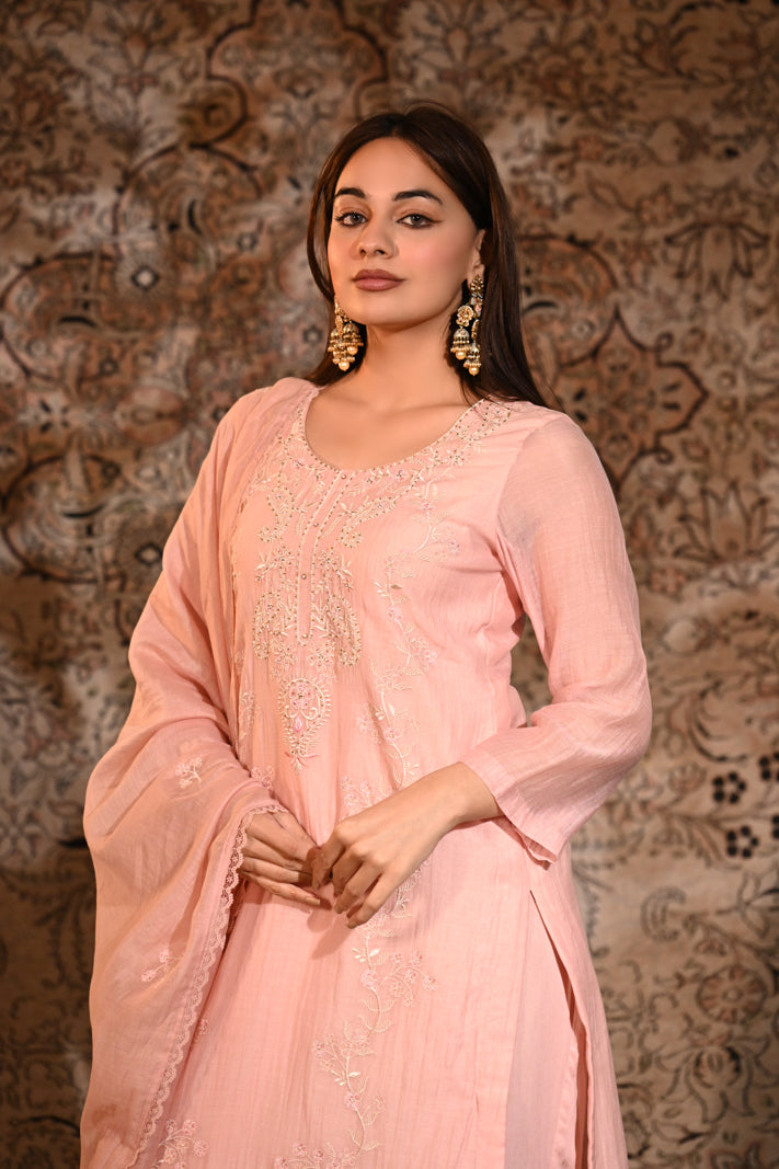 Blush Petal Embroidered Suit Set