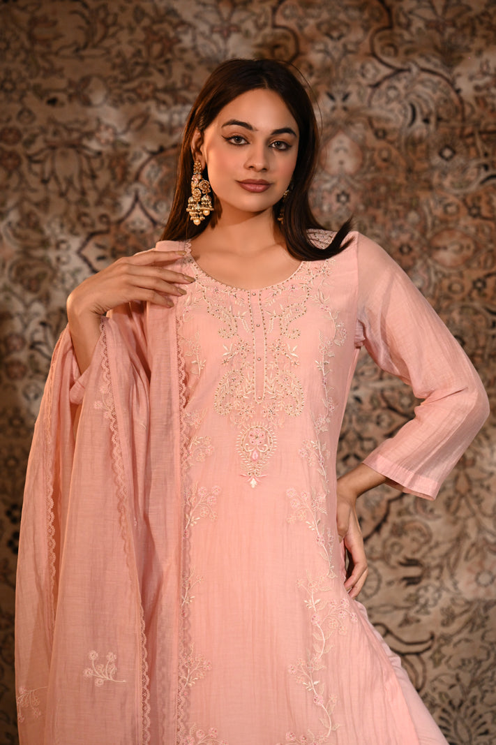 Blush Petal Embroidered Suit Set