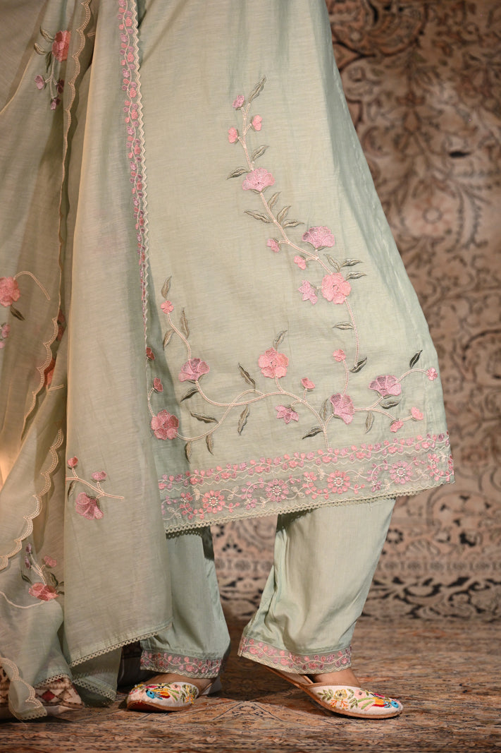 Mint Blossom Embroidered Suit Set
