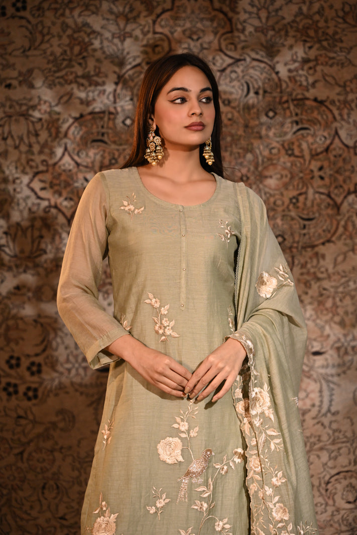 Sage Serenade Embroidered Suit Set
