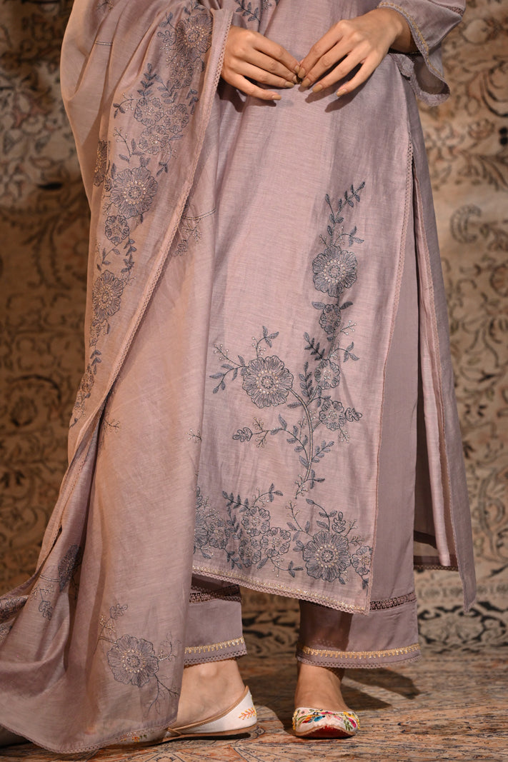Mauve Meadow Embroidered Suit Set