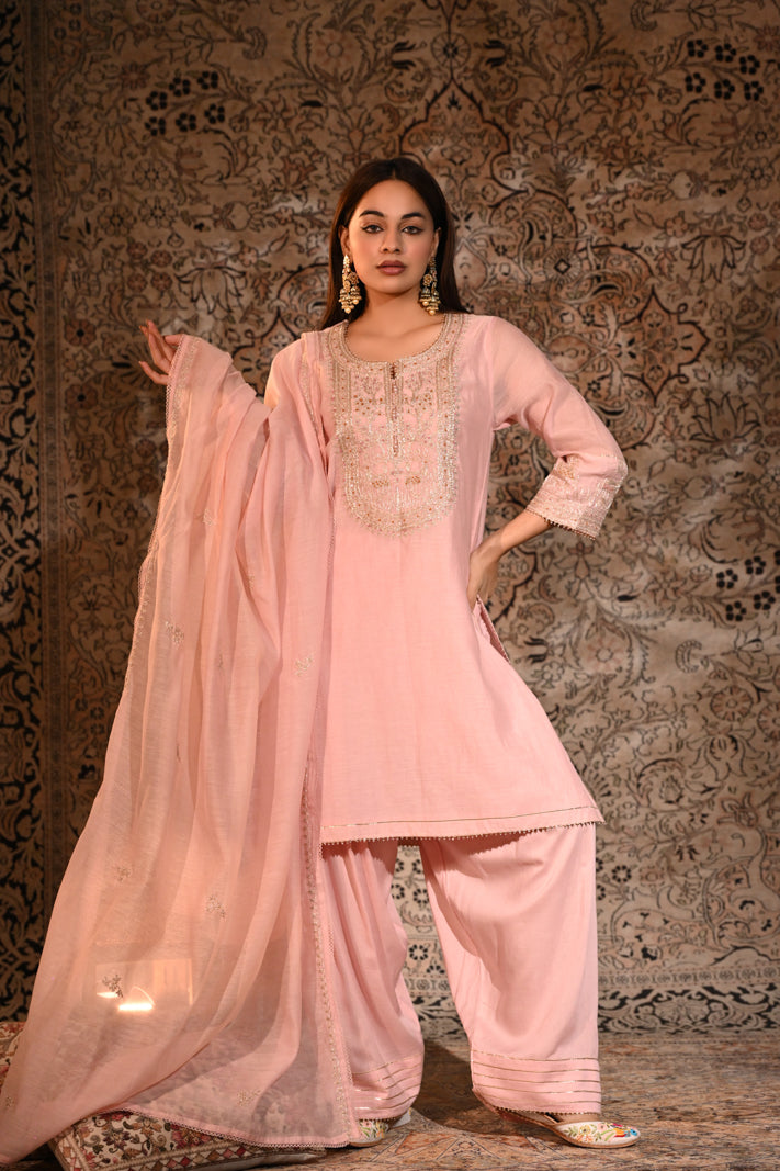 Rosé Noor Embellished Suit Set