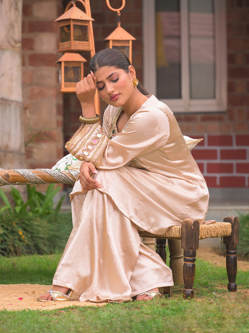 Swara Embroidered Garara Set - Champagne Gold