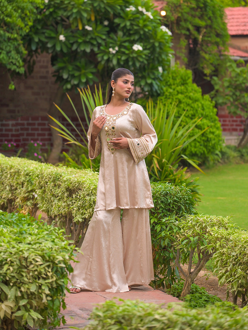 Trisha Embroidered Garara Set - Champagne Gold
