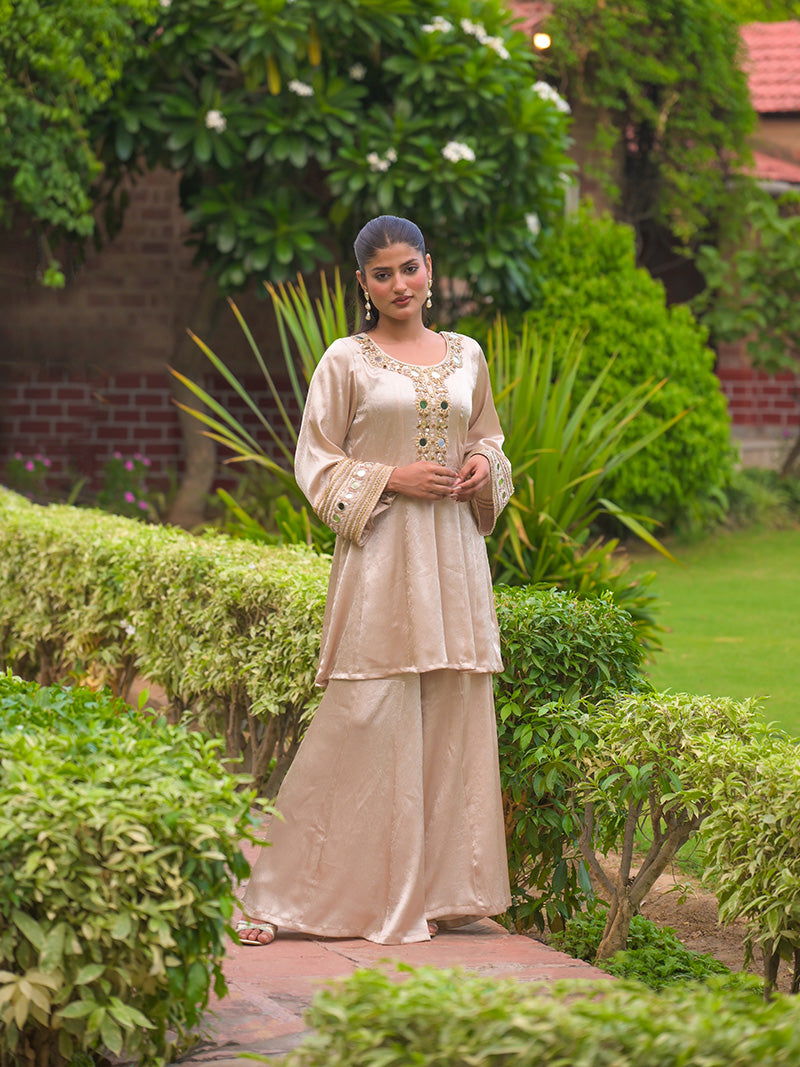 Trisha Embroidered Garara Set - Champagne Gold