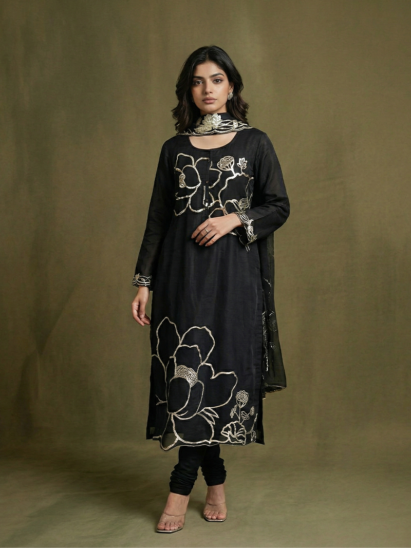ZORA MUL CHANDERI KURTA SET WITH DUPATTA