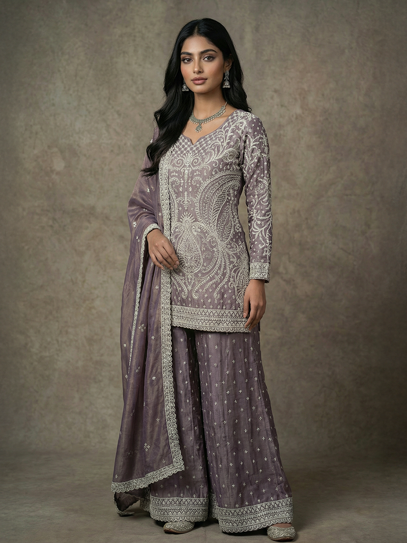 THE SHEHNAI TISSUE EMBROIDERED SHARARA SET