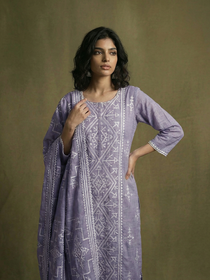 ALYA MUL CHANDERI KURTA SET WITH DUPATTA
