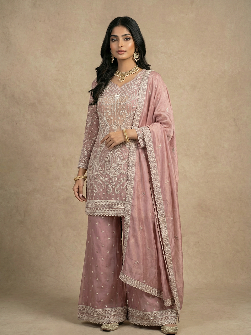 THE SHEHNAI TISSUE EMBROIDERED SHARARA SET