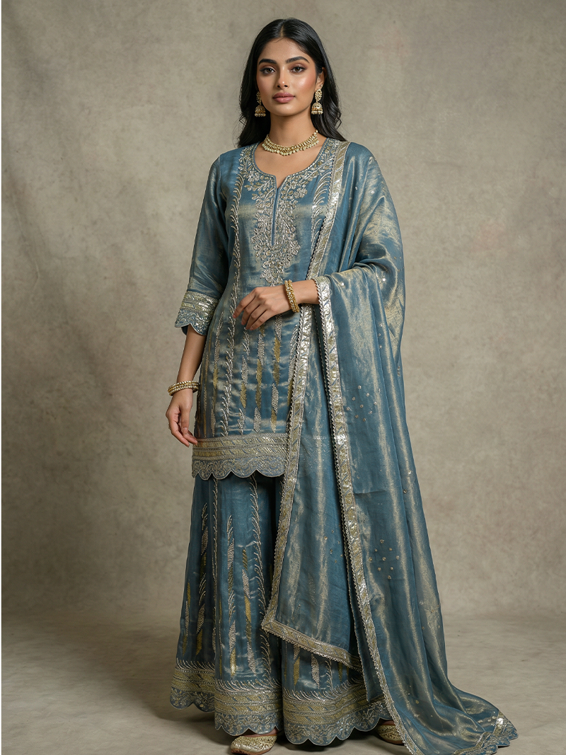 THE ZEHRA TISSUE ZARI SHARARA SET