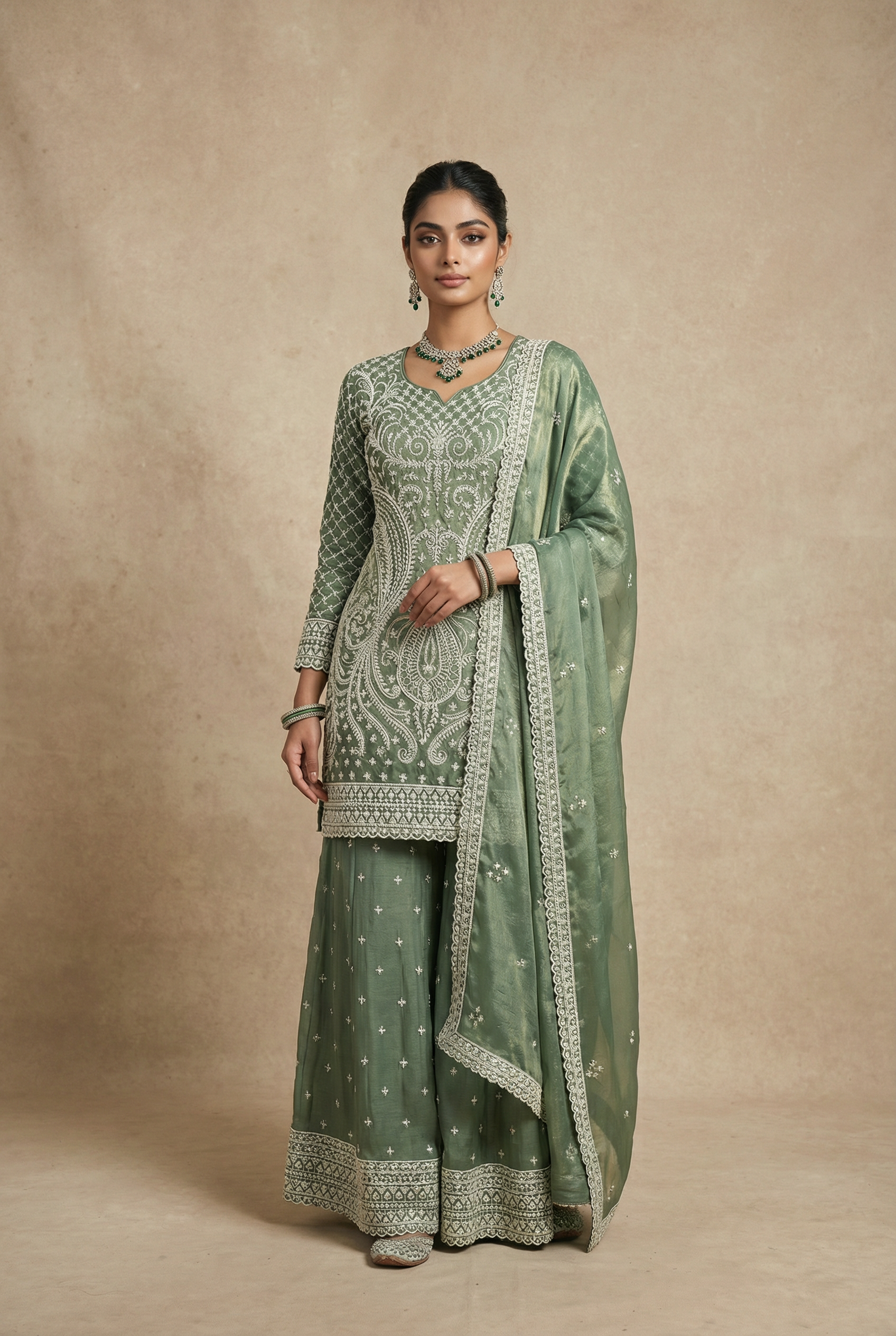 THE SHEHNAI TISSUE EMBROIDERED SHARARA SET