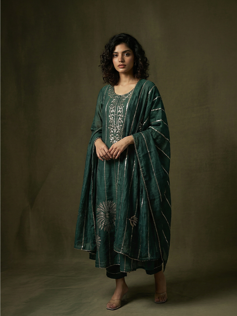 SAJDA MUL CHANDERI KURTA SET WITH DUPATTA
