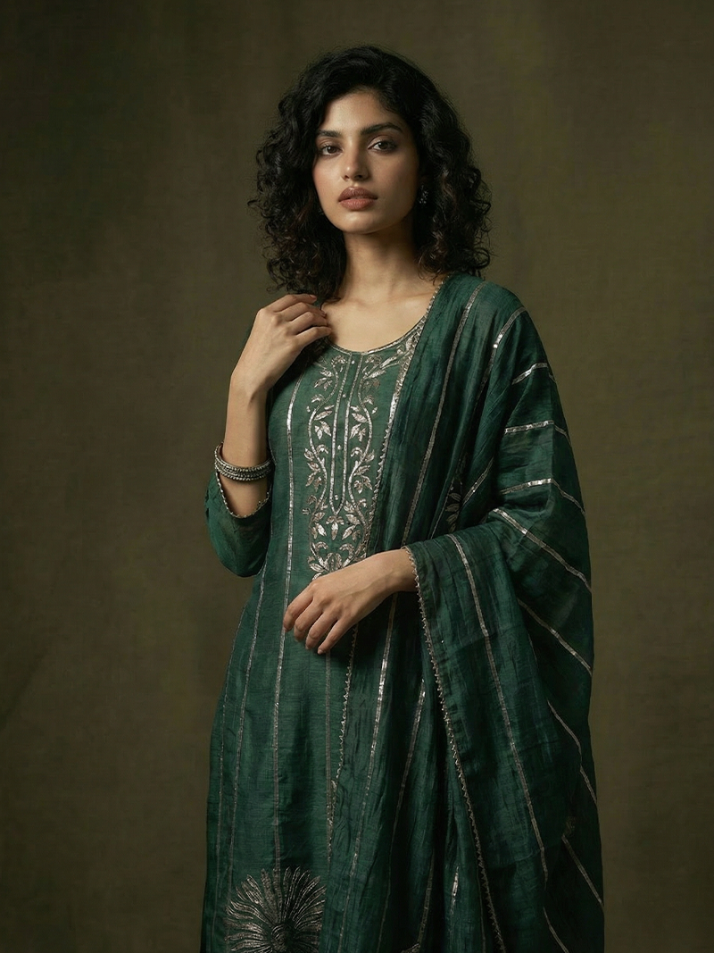 SAJDA MUL CHANDERI KURTA SET WITH DUPATTA