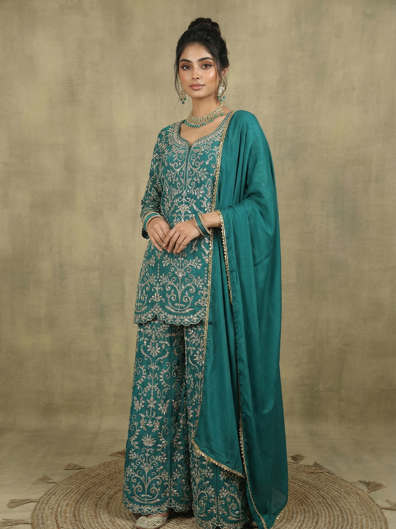 THE AAFREEN CHINON HANDWORK SHARARA SET